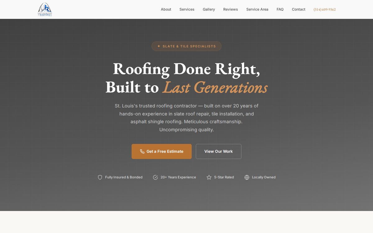 Upward Roofing website